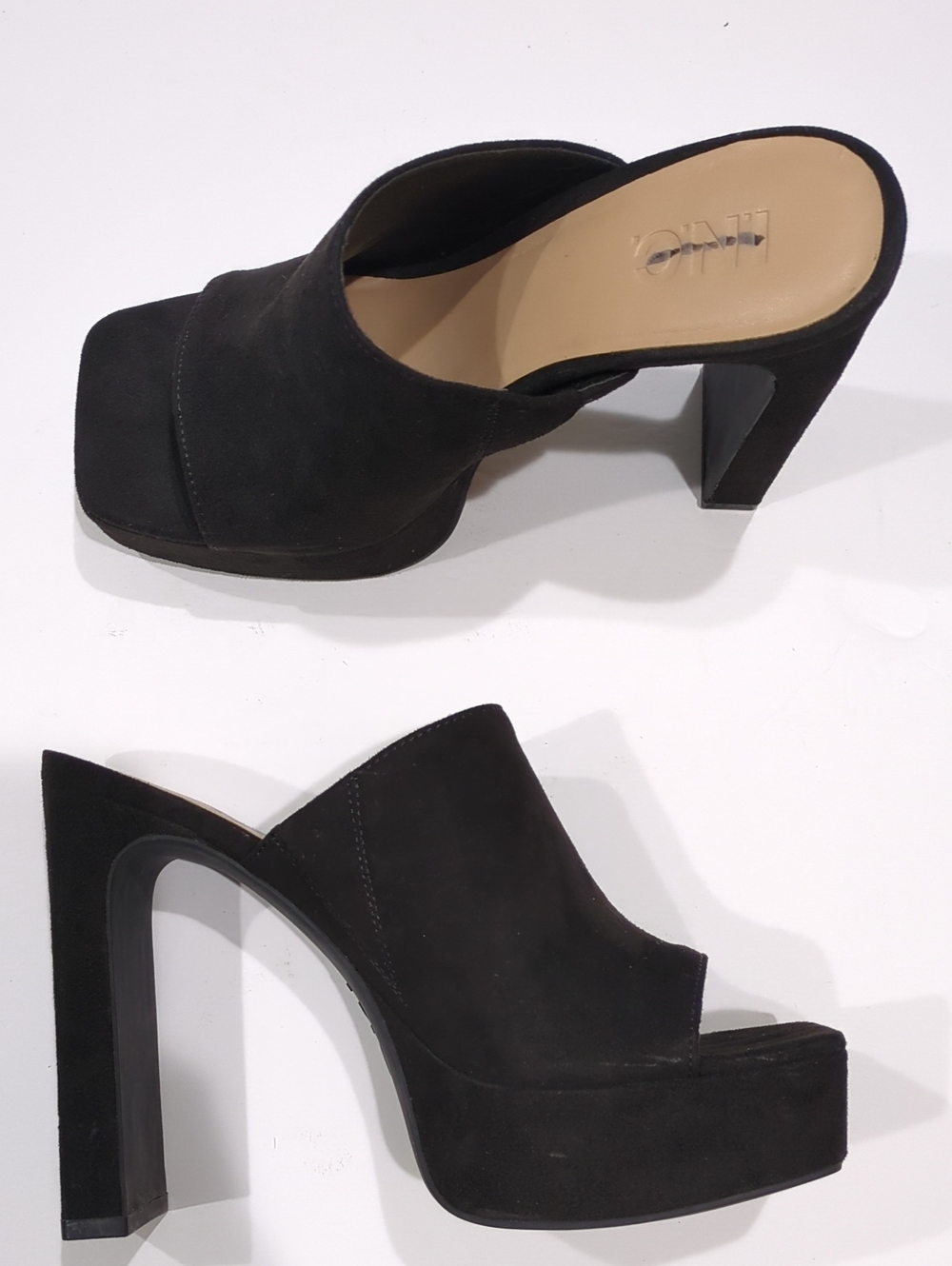 INC International Concepts Black Suede Platform Mule Heels